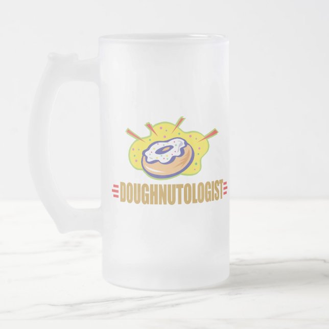 Funny Doughnuts Frosted Glass Beer Mug (Left)