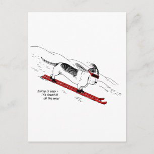 Funny Downhill Skiing Dog Postcard