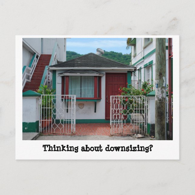 Funny downsizing real estate marketing postcard (Front)