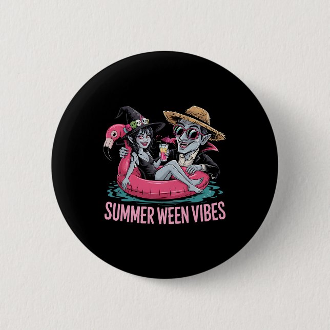 Funny Dracula And Witch Float Halloween Summer Wee 6 Cm Round Badge (Front)