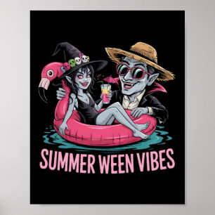 Funny Dracula And Witch Float Halloween Summer Wee Poster
