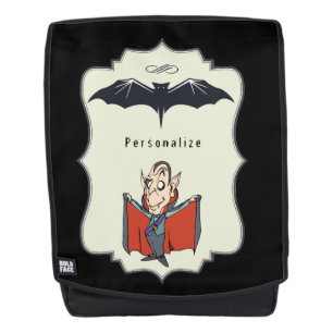 Funny Dracula with Cape & Flying Bat Personalise Backpack