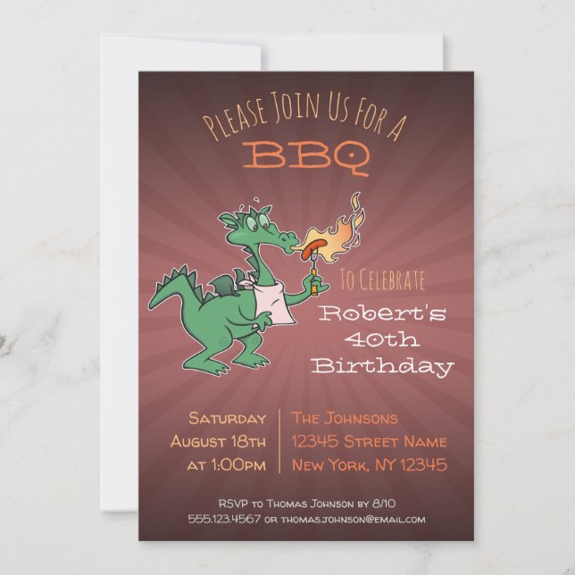 Funny Dragon BBQ Party Invitaion Invitation (Front)