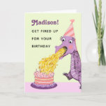 Funny Dragon Birthday Card<br><div class="desc">Cute birthday card featuring funny dragon girl design. Edit text to customise.</div>