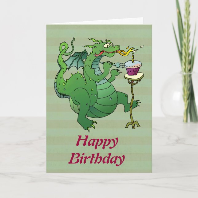 Funny Dragon Blowing Birthday Candles Card (Front)