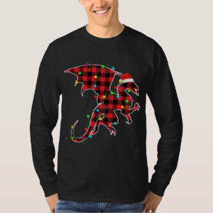 Funny Dragon Christmas Tree Red Plaid Xmas Animals T-Shirt