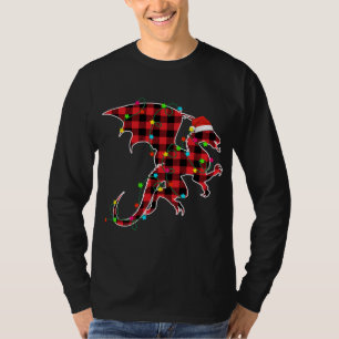 Funny Dragon Christmas Tree Red Plaid Xmas Animals T-Shirt