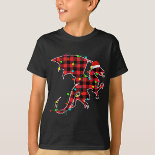 Funny Dragon Christmas Tree Red Plaid Xmas Animals T-Shirt