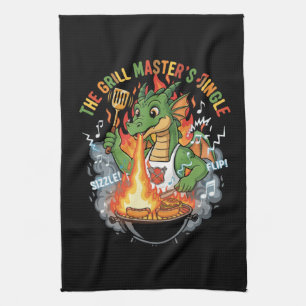 Funny Dragon Grill Master BBQ & Grilling Cartoon Tea Towel
