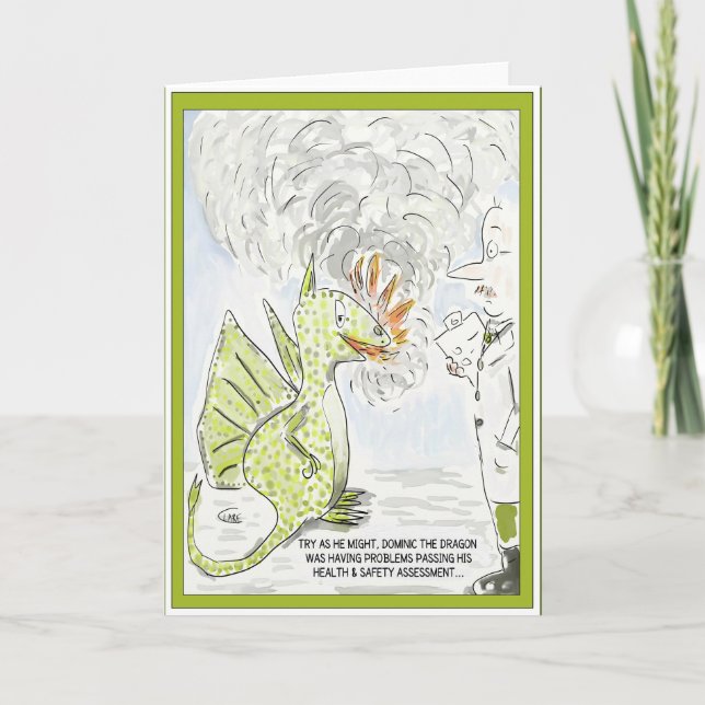 Funny Dragon "Health & Safety" Greeting Card (Front)