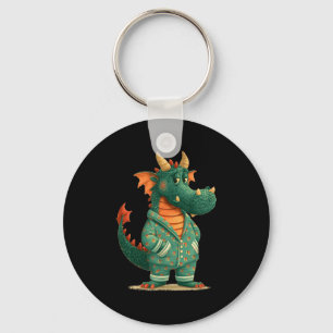 Funny dragon in sleepwear for dragons and pyjamas key ring