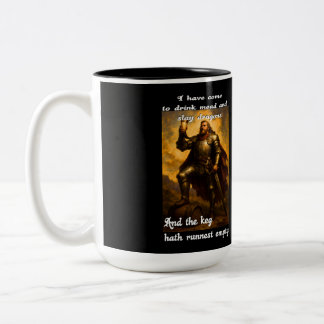 Funny dragon slayer mead drinker humour fantasy ar Two-Tone coffee mug