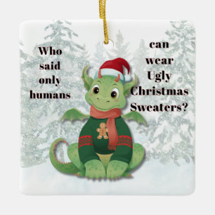 Funny Dragon Ugly Christmas Sweater Ceramic Ornament
