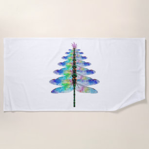 Funny Dragonfly Christmas Tree Beach Towel