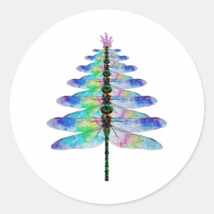 Funny Dragonfly Christmas Tree Classic Round Sticker
