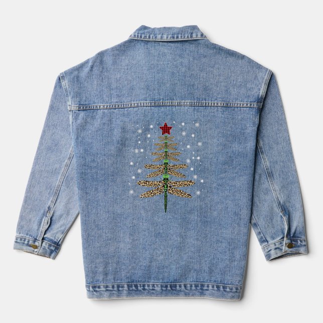 Funny Dragonfly christmas tree ornaments leopard Denim Jacket (Back)
