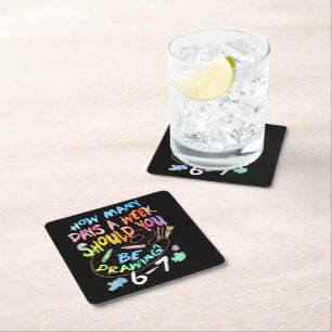 Funny Drawing Sketching Artist Square Paper Coaster