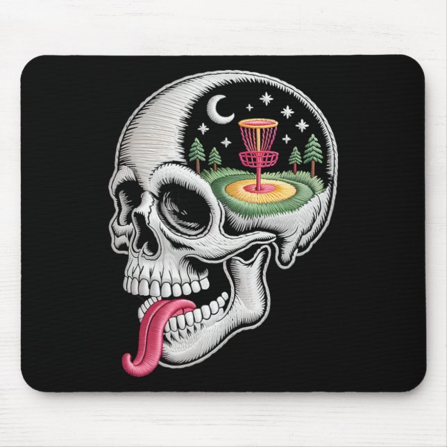 Funny Dreaming Skull Disc Golf Lover Dad Husnd Dis Mouse Mat (Front)