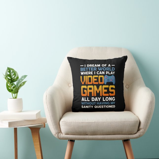 Funny dreaming video Gamer word art Cushion (Chair)