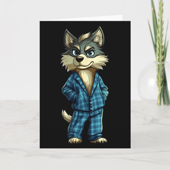 Funny Dreamy Wolf In Pajama Outfit For Sleepy Boys Card (Front)