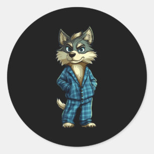 Funny Dreamy Wolf In Pajama Outfit For Sleepy Boys Classic Round Sticker