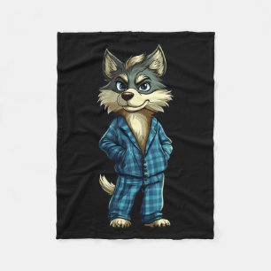 Funny Dreamy Wolf In Pajama Outfit For Sleepy Boys Fleece Blanket