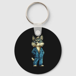 Funny Dreamy Wolf In Pajama Outfit For Sleepy Boys Key Ring