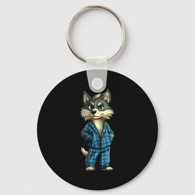 Funny Dreamy Wolf In Pajama Outfit For Sleepy Boys Key Ring (Front)