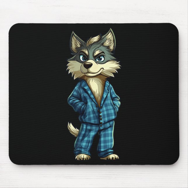 Funny Dreamy Wolf In Pajama Outfit For Sleepy Boys Mouse Mat (Front)
