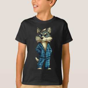 Funny Dreamy Wolf In Pajama Outfit For Sleepy Boys T-Shirt