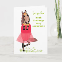 Funny dressage horse illustration birthday card