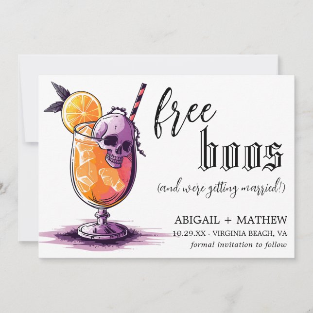 Funny Drink Free Boos Photo Halloween Wedding  Save The Date (Front)