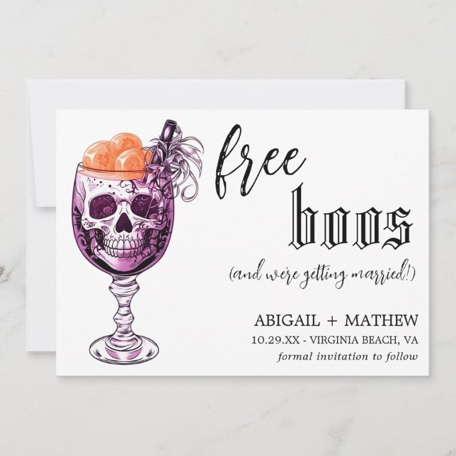 Funny Drink Free Boos Photo Halloween Wedding  Save The Date (Front)