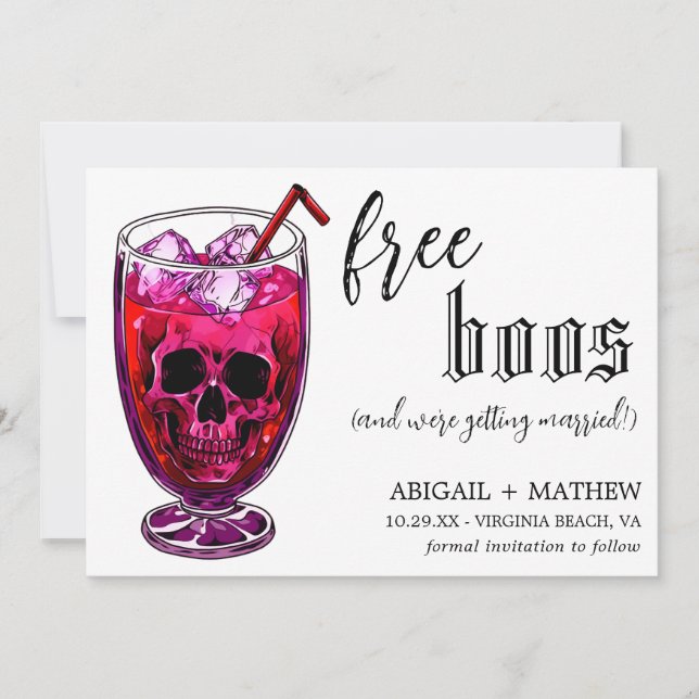 Funny Drink Free Boos Photo Halloween Wedding  Save The Date (Front)