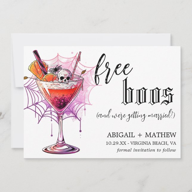 Funny Drink Free Boos Photo Halloween Wedding  Save The Date (Front)