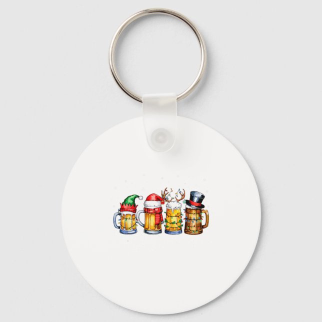 Funny Drinking Christmas Santa Beer Christmas Ligh Key Ring (Front)