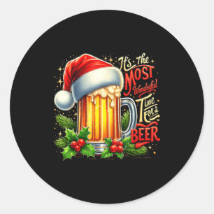 Funny Drinking Christmas Santa Beer Lovers Trend N Classic Round Sticker