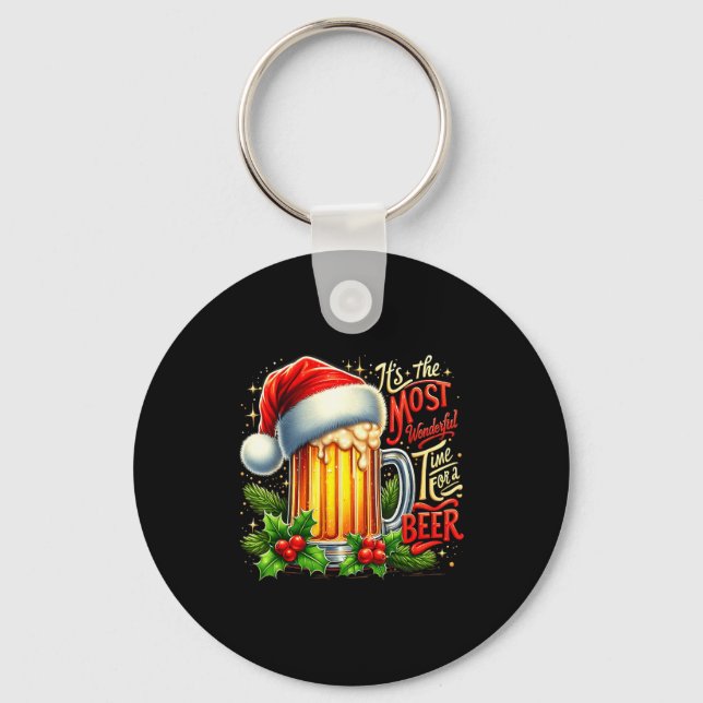 Funny Drinking Christmas Santa Beer Lovers Trend N Key Ring (Front)