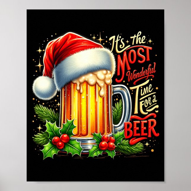 Funny Drinking Christmas Santa Beer Lovers Trend N Poster (Front)