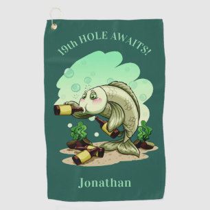 Funny Drinking Fish custom text & colour golf Golf Towel