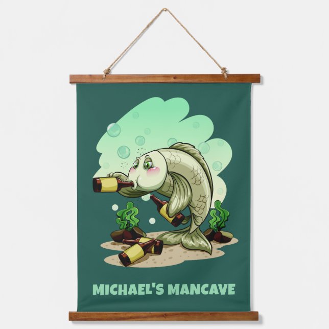 Funny Drinking Fish custom text & colour Hanging Tapestry (Front)