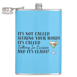 Funny Drinking Slurring Cursive Words Bar Hip Flask