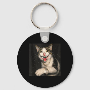 Funny Drip Cat Meme Hip Hop Bling Gangster Kitten Key Ring
