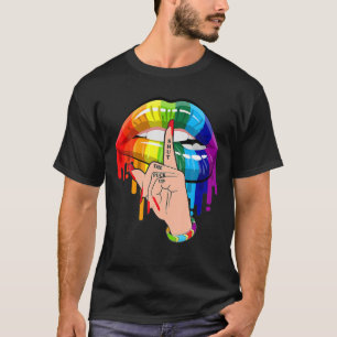 Funny Dripping Rainbow Lips Hand Gay Pride LGBT T-Shirt