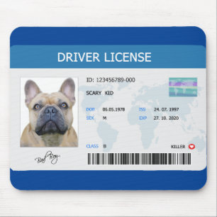 Funny driver license for dog mouse mat