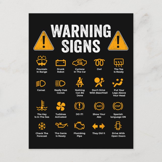 Funny Driving Warning Signs 101 Auto Mechanic Gift Enclosure Card (Front)