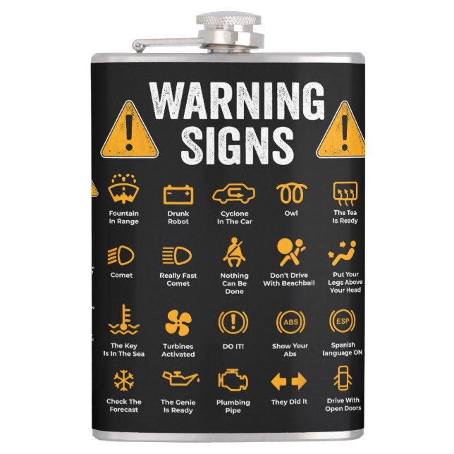 Funny Driving Warning Signs 101 Auto Mechanic Gift Hip Flask (Front)