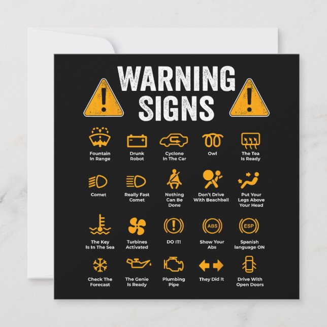 Funny Driving Warning Signs 101 Auto Mechanic Gift Invitation (Front)
