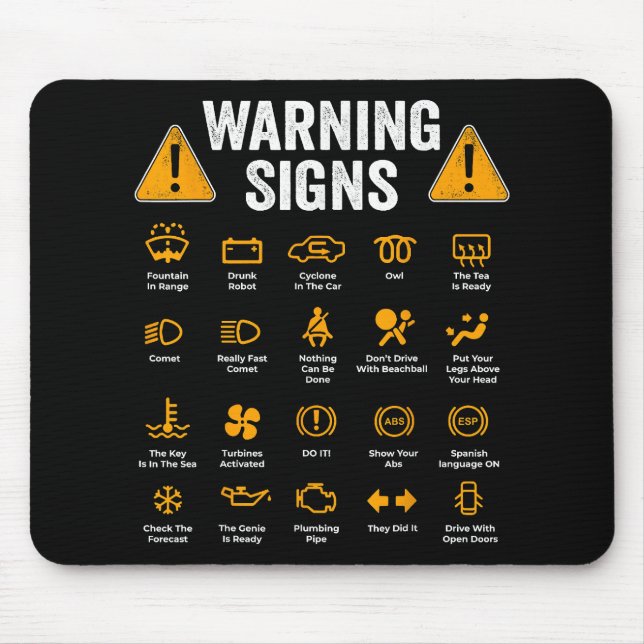 Funny Driving Warning Signs 101 Auto Mechanic Gift Mouse Mat (Front)