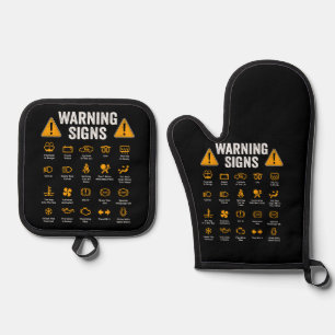 Funny Driving Warning Signs 101 Auto Mechanic Gift Oven Mitt & Pot Holder Set